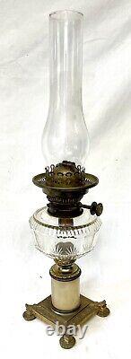 Antique Victorian Oil Lamp Gilt & Marble Column Base HINKS No. 2 DUPLEX Burner