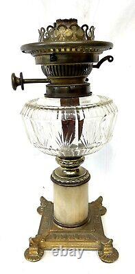 Antique Victorian Oil Lamp Gilt & Marble Column Base HINKS No. 2 DUPLEX Burner