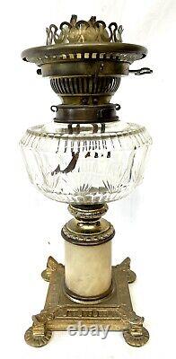 Antique Victorian Oil Lamp Gilt & Marble Column Base HINKS No. 2 DUPLEX Burner