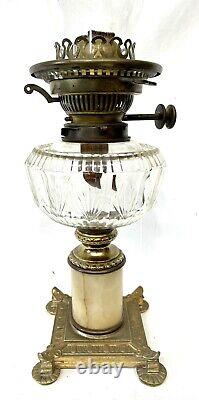 Antique Victorian Oil Lamp Gilt & Marble Column Base HINKS No. 2 DUPLEX Burner