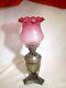 Antique Victorian Oil Lamp R. E. & S. Evered & CO. England Cranberry Etched Shade