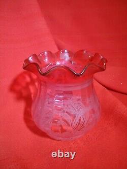 Antique Victorian Oil Lamp R. E. & S. Evered & CO. England Cranberry Etched Shade