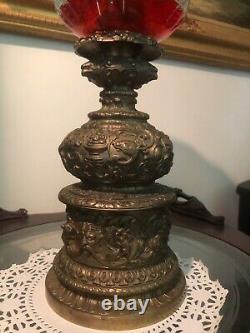 Antique Victorian Oil Lamp & Shade