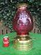 Antique Victorian Oil Lamp With Huge Cranberry Ruby Glass Shade