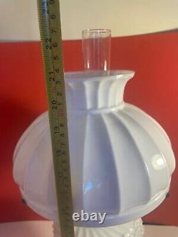 Antique Victorian Oil Lamp with Milk Glass shade, Glass tank and Glass Chimney