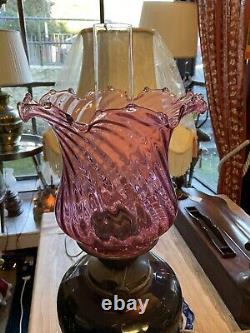 Antique Victorian Oil Tall lamp with Brass foot and Pink Glass shade