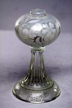 Antique Victorian Opalescent Oil Lamp with white floral decoration