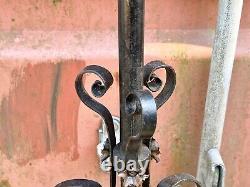 Antique Victorian Ornate Glass Oil Lamp Base On Wrought Iron Stand Rise & Fall