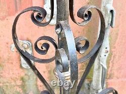 Antique Victorian Ornate Glass Oil Lamp Base On Wrought Iron Stand Rise & Fall