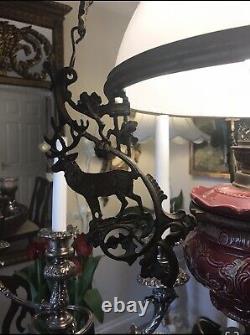 Antique Victorian Ornate Hanging Oil Lamp Converted To Electric