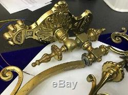 Antique Victorian Pair Ornate Brass Gas Wall Light Sconces For Restoration