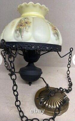 Antique Victorian Parlor Hanging Lamp Oil Electric Brass
