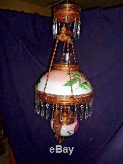 Antique Victorian Parlor Lamp Aladdin Oil Spring Chain Chandelier Library Lamp