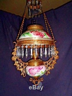 Antique Victorian Parlor Lamp Aladdin Oil Spring Chain Chandelier Library Lamp
