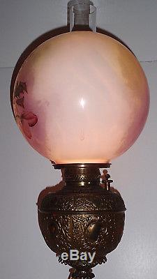 Antique Victorian Parlour Banquet Oil Lamp withoriginal Hand Painted Globe, Miller