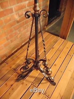 Antique Victorian Piano Oil Lamp On Wrought Iron And Copper Stand or Altar Light