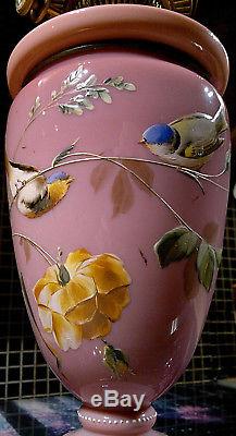 Antique Victorian Pink Glass Oil Lamp Hinks & Son No. 2 Duplex Hand Enamelled