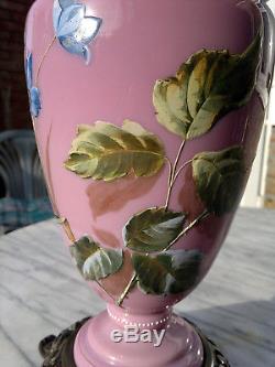 Antique Victorian Pink Glass Oil Lamp Hinks & Son No. 2 Duplex Hand Enamelled