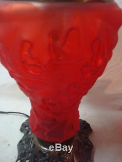 Antique Victorian Pittsburgh SUCCESS Red Satin Glass GWTW Oil Lamp. No Reserve