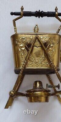 Antique Victorian Quality Brass Kettle with Stand & Oil Burner B marked Rare