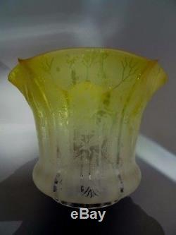 Antique Victorian Quality Etch Lemon Duplex Oil Lamp Shade
