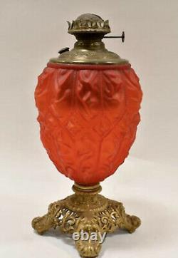 Antique Victorian RUBY RED GLASS Embossed Kerosene Oil Lamp Banquet GWTW
