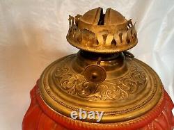 Antique Victorian RUBY RED GLASS Embossed Kerosene Oil Lamp Banquet GWTW