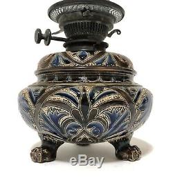 Antique Victorian Royal Doulton Lambeth Pottery Oil Lamp Hinks Duplex 1882