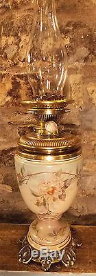 Antique Victorian Royal Worcester Hinks OIL LAMP hand painted porcelain