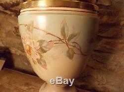 Antique Victorian Royal Worcester Hinks OIL LAMP hand painted porcelain