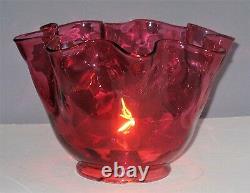 Antique Victorian Ruffled Cranberry Art Glass Shade Oil Kerosene Gas Electric