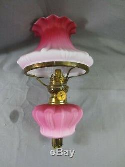 Antique Victorian Satin Cranberry Peg Oil Lamp Shade Falk Burner