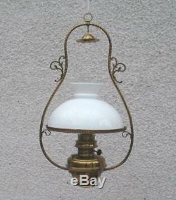 Antique Victorian Sherwoods Hanging Oil Lamp Pat Windproof Central Draft Burner