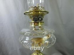 Antique Victorian Superb Brass & Heavy Cut Glass Oil Lamp With Chimney