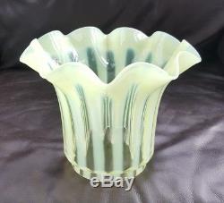 Antique Victorian UV Opalescent Vaseline Glass Oil Lamp Tulip Shade Striped AF