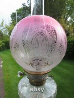 Antique Victorian Veritas Cranberry Acid Etched Duplex Oil Lamp Shade