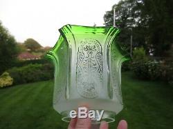 Antique Victorian Veritas Green Acid Etched Parafin Kerosene Oil Lamp Shade
