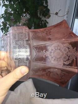 Antique Victorian Veritas Peach Glass Etched Paraffin Kerosene Oil Lamp Shade