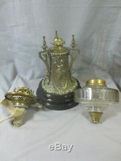 Antique Victorian Wright & Butler Brass And Glass Oil Lamp