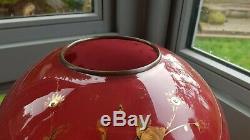 Antique Victorian XL 11 GWTW Ruby Cranberry Glass Oil Lamp Shade 4 inch fitter