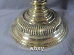 Antique Victorian Yellow Glass & Brass OIL Lamp Original Round Etched Shade