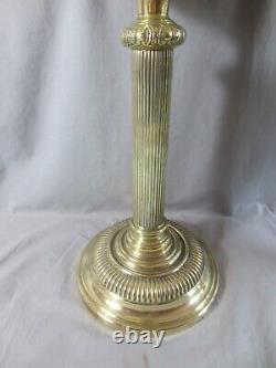 Antique Victorian Yellow Glass & Brass OIL Lamp Original Round Etched Shade