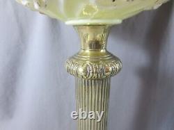 Antique Victorian Yellow Glass & Brass OIL Lamp Original Round Etched Shade