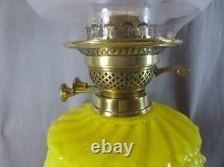 Antique Victorian Yellow Glass & Brass OIL Lamp Original Round Etched Shade