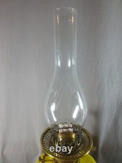 Antique Victorian Yellow Glass & Brass OIL Lamp Original Round Etched Shade