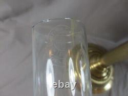 Antique Victorian Yellow Glass & Brass OIL Lamp Original Round Etched Shade