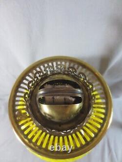 Antique Victorian Yellow Glass & Brass OIL Lamp Original Round Etched Shade