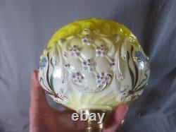 Antique Victorian Yellow Glass & Brass OIL Lamp Original Round Etched Shade