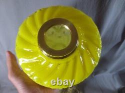 Antique Victorian Yellow Glass & Brass OIL Lamp Original Round Etched Shade