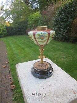 Antique Victorian Youngs Brass & Glass Uranium Vaseline Oil Lamp & Original Base